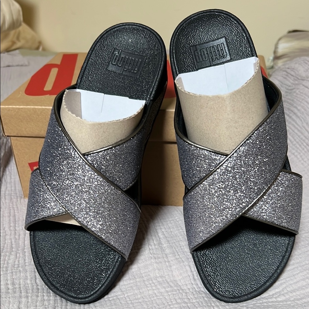 FitFlop Women's Lulu Glitterdust Cross Slides Wedge Sandal
